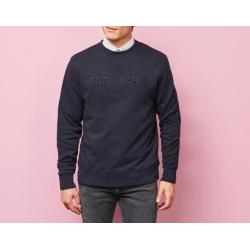 Sweat col rond uni bleu marine brodé