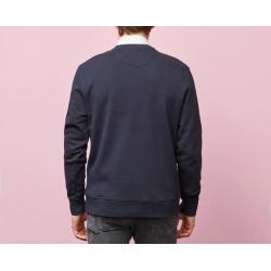 Sweat col rond uni bleu marine brodé