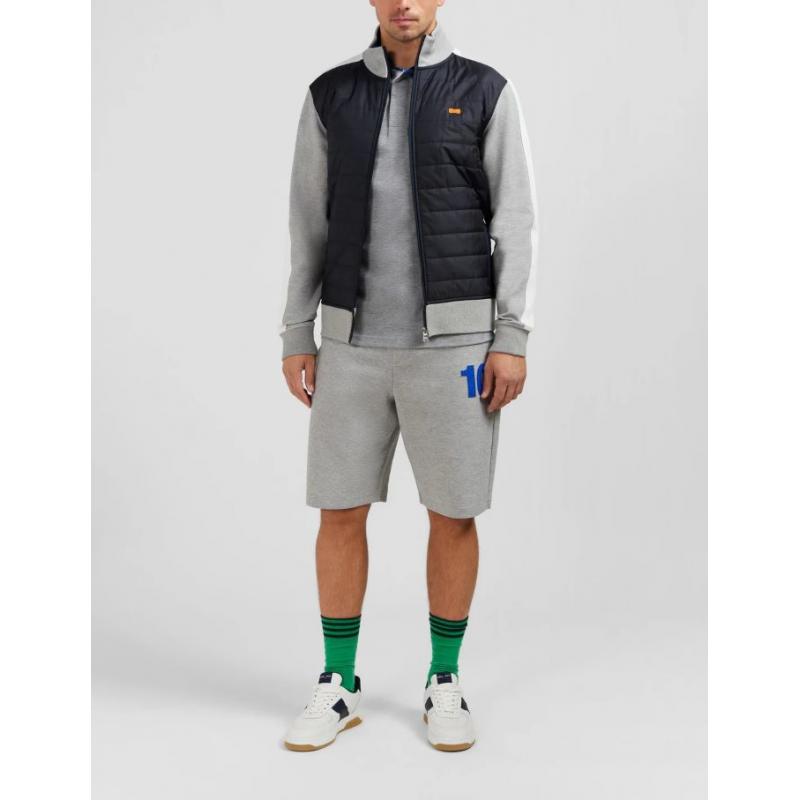 Sweat gris zippé colorblock bimatière