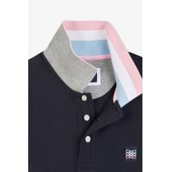 Polo bleu marine à détails tricolores