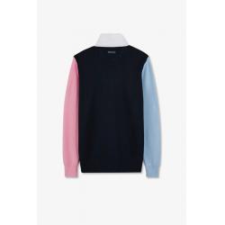 Pull colorblock marine à col maillot en coton