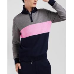 Pull col camionneur zippé colorblock en coton brodé coupe Regular