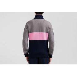 Pull col camionneur zippé colorblock en coton brodé coupe Regular