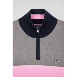 Pull col camionneur zippé colorblock en coton brodé coupe Regular