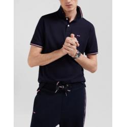 Polo manches courtes en coton stretch col jacquard coupe Slim