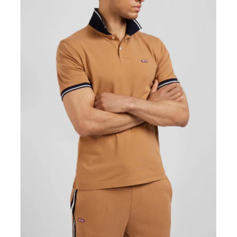 Polo manches courtes en coton stretch col jacquard coupe Slim