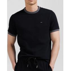 T-shirt manches courtes en coton noir broderie dos coupe Regular