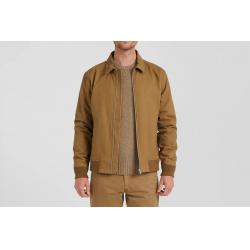 Blouson zippé à col chemise en gabardine de coton camel