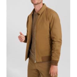 Blouson zippé à col chemise en gabardine de coton camel