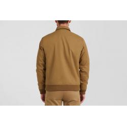 Blouson zippé à col chemise en gabardine de coton camel