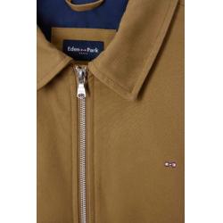 Blouson zippé à col chemise en gabardine de coton camel