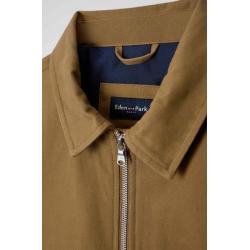 Blouson zippé à col chemise en gabardine de coton camel