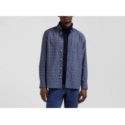 Chemise en coton indigo coupe Regular microimprimé