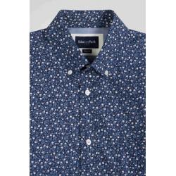 Chemise en coton indigo coupe Regular microimprimé