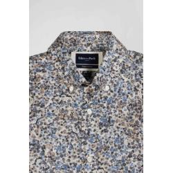 Chemise en popeline de coton écrue microimprimé floral coupe Regular