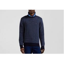 Pull col rond en laine et coton bleu marine coupe Regular