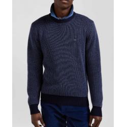 Pull col rond en laine et coton bleu marine coupe Regular