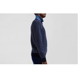 Pull col rond en laine et coton bleu marine coupe Regular