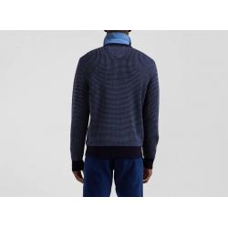 Pull col rond en laine et coton bleu marine coupe Regular