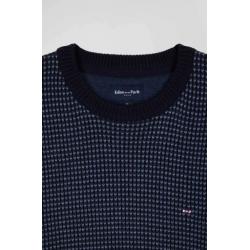 Pull col rond en laine et coton bleu marine coupe Regular