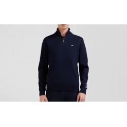 Pull col camionneur en coton bleu marine coupe Regular bande jacquard Eden Park