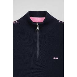 Pull col camionneur en coton bleu marine coupe Regular bande jacquard Eden Park