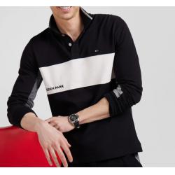 Polo manches longues colorblock en piqué coton coupe Regular