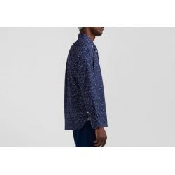 Chemise en popeline de coton bleu marine à microimprimé fleurs coupe Regular