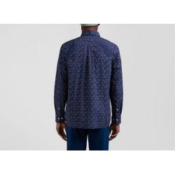 Chemise en popeline de coton bleu marine à microimprimé fleurs coupe Regular