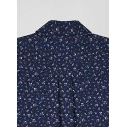 Chemise en popeline de coton bleu marine à microimprimé fleurs coupe Regular