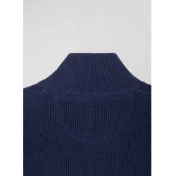 Cardigan zippé à col montant marine et bleu en coton