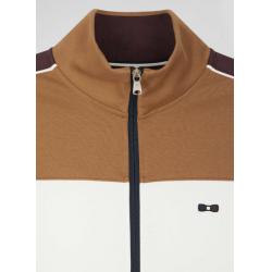 Sweatshirt zippé colorblock en coton mélangé camel coupe Regular