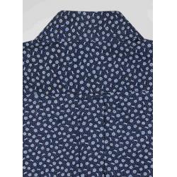 Chemise en popeline de coton bleu marine à microimprimé floral coupe Regular