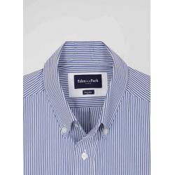 Chemise en popeline de coton bleu marine à rayures bâton coupe Regular