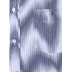 Chemise en popeline de coton bleu marine à rayures bâton coupe Regular