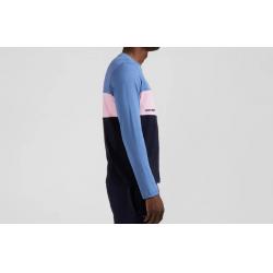 T-shirt manches longues colorblock en coton bleu coupe Regular