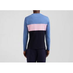 T-shirt manches longues colorblock en coton bleu coupe Regular