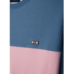 T-shirt manches longues colorblock en coton bleu coupe Regular