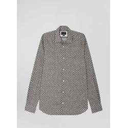 Chemise en coton à micro-motifs écru coupe Slim