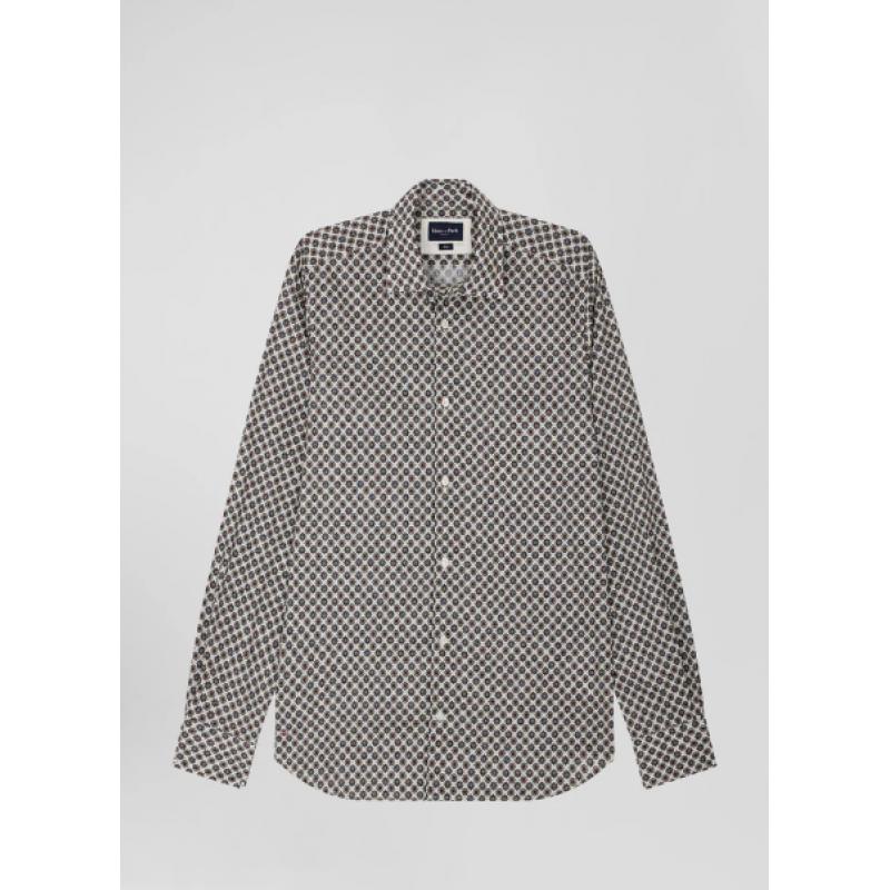 Chemise en coton à micro-motifs écru coupe Slim