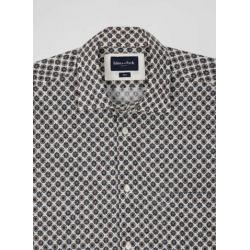 Chemise en coton à micro-motifs écru coupe Slim