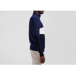 Pull col camionneur montant en coton bleu foncé à jeux de maille coupe Regular