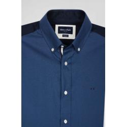 Chemise bicolore en coton pin point bleu foncé coupe Regular broderie dos