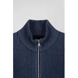 Cardigan zippé en laine et coton bleu marine coupe Regular