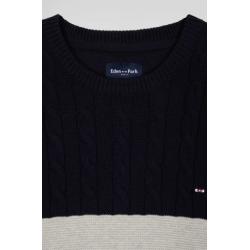 Pull col rond en laine et coton gris à jeux de maille coupe Regular