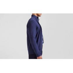 Cardigan zippé à col montant uni bleu marine en coton