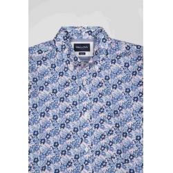 Chemise en popeline de coton bleue imprimé floral coupe Regular