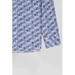 Chemise en popeline de coton bleue imprimé floral coupe Regular