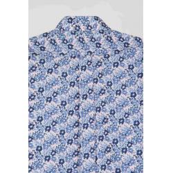 Chemise en popeline de coton bleue imprimé floral coupe Regular