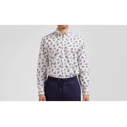 Chemise en popeline de coton écrue imprimé floral marine coupe Regular